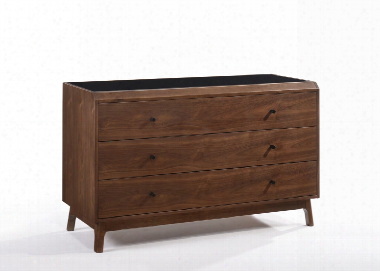 Modrest Gibson Modern Walnut & Black Glass Dresser