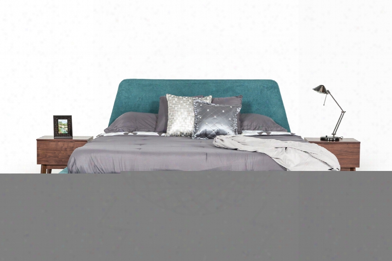 Modrest Lewis Mid-century Modern Teal & Walnut Bed