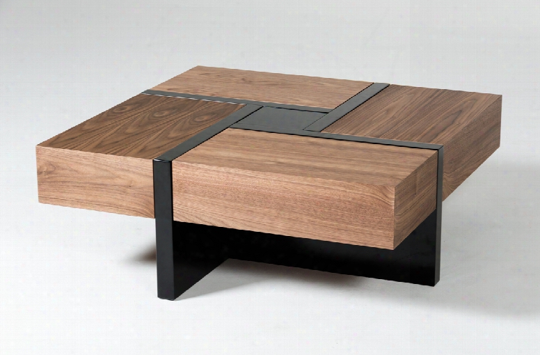 Modrest Makai Modern Walnut & Black Square Coffee Table