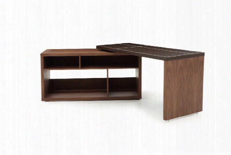 Modrest Sigma Modern Walnut & Brown Leather L-shaped Desk