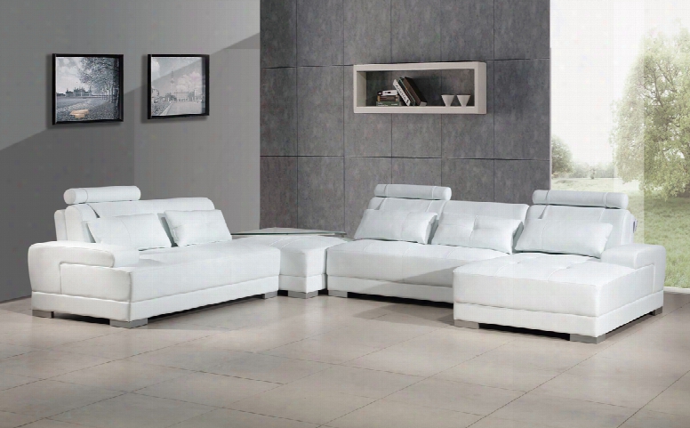 Phantom Contemporary White Leather Sectional Sofa W/ottoman