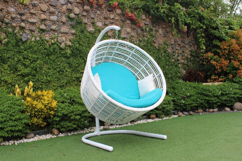 Renava Doheny Exterior White & Aqua Blue Hanging Chair