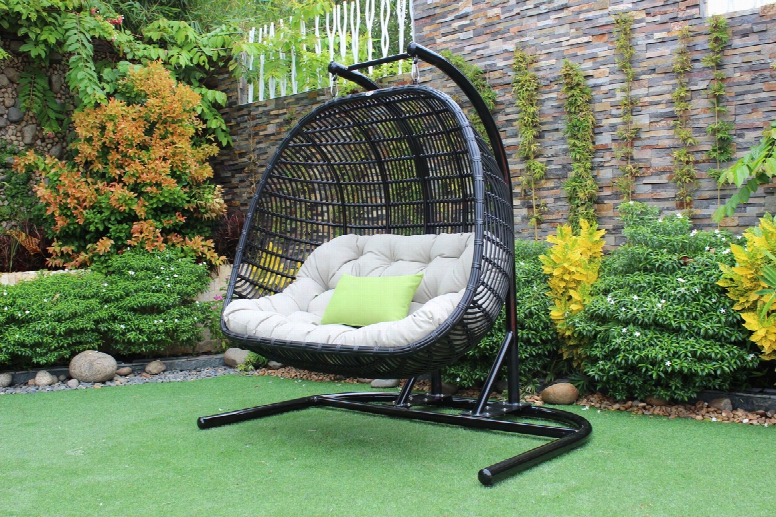 Renava San Juan Outdoor Black & Beige Hanging Chair