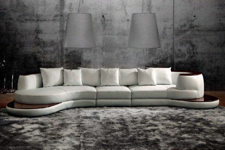 Rodus Rounded Corner Italian Leather Sectional Sofa With High Gloss Trim