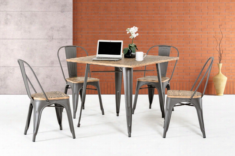 T-14005 Modern Grey Metal And Wood Square Dining Table