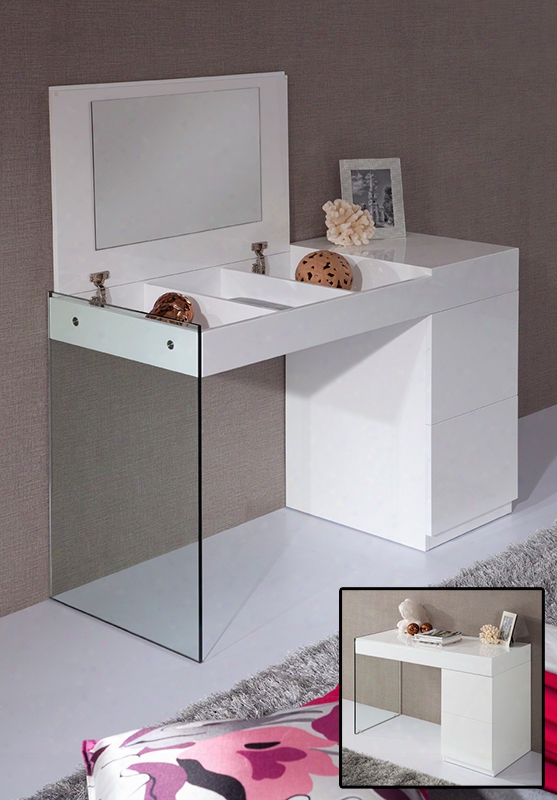 Volare Modern White Floating Glass Vanity W/ Mirror