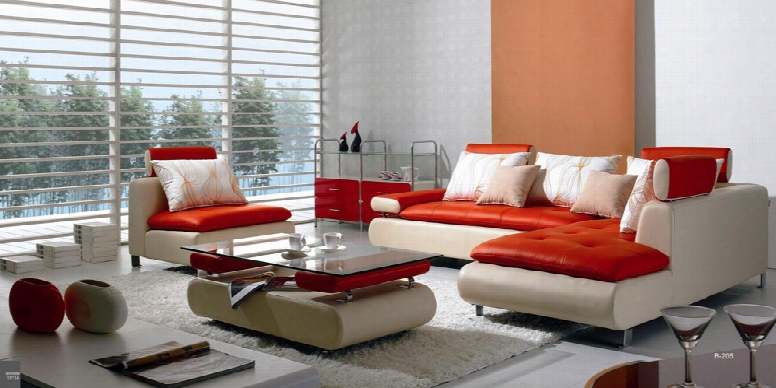 B 205 Modern Red And White Leather Sectional Sofa Set