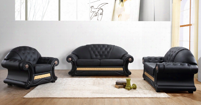 Divani Casa Cleopatra Traditional Black Leather Sofa Set