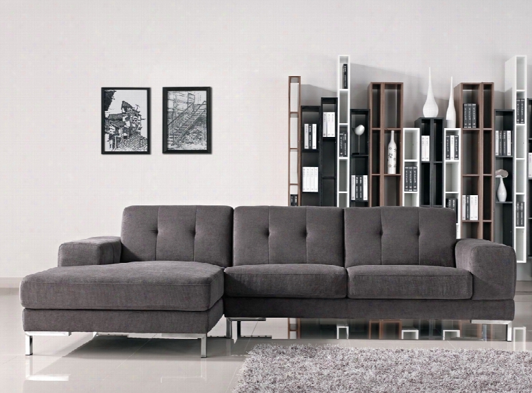 Divani Casa Forli Modern Grey Fabric Sectional Sofa W/ Left Facing Chaise