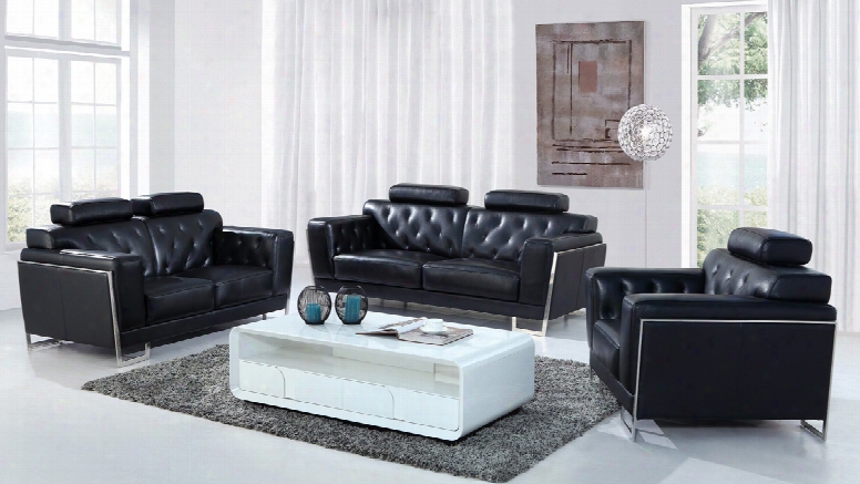 Divani Casa Huron Modern Black Leather Sofa Set