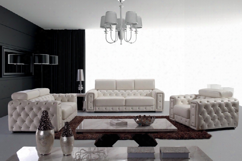 Divani Casa Lumy - Modern Tufted Leather Sofa Set With Crystals