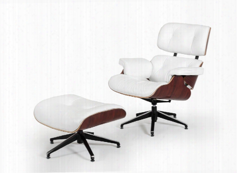 Divani Casa Moser Modern White Leather Lounge Chair W/ Ottoman