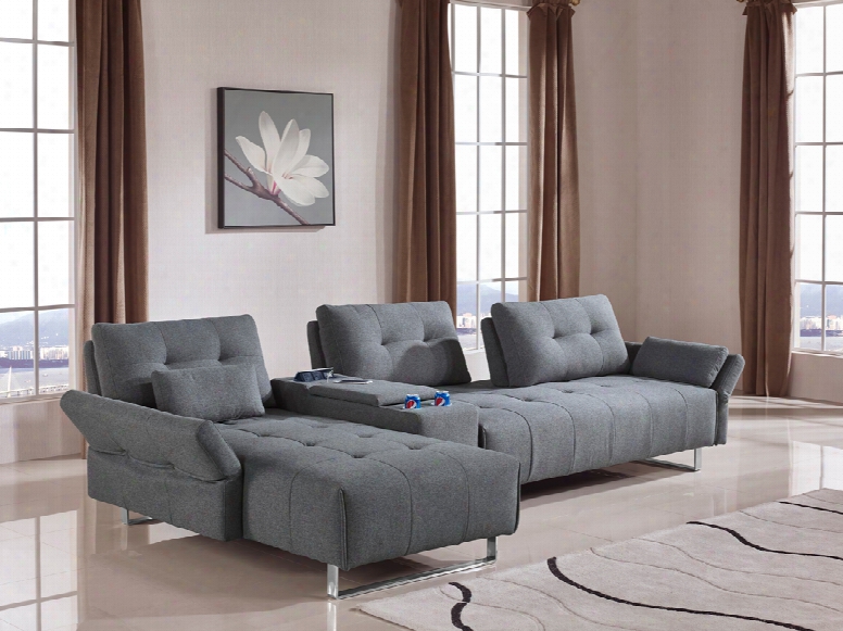 Divani Casa Testro Modern Grey Fabric Sectional Sofa W/ Storage