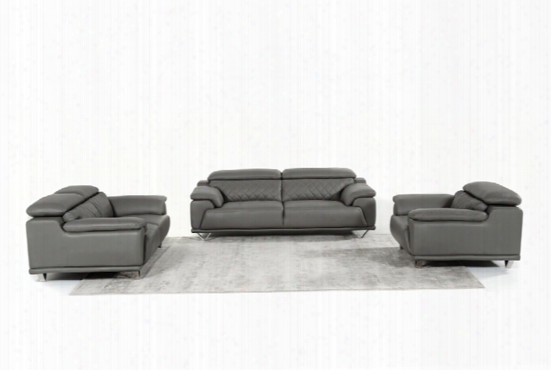 Divani Casa Wolford Modern Grey Leather Sofa Set