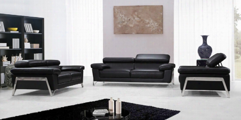 Encore Modern Black Leather Sofa Set