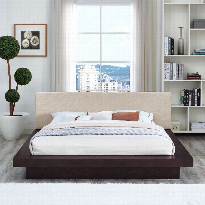 Freja Queen Fabric Platform Bed In Cappuccino Beige