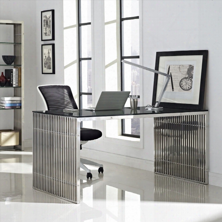 Gridiron Stainless Steel Dining Table In Silver