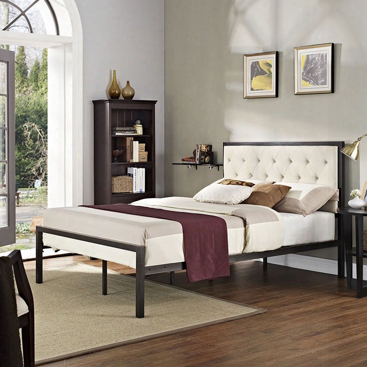 Mia Full Fabric Bed In Brown Beige