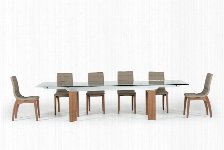 Modrest Bijou Contemporary Extendable Walnut & Glass Dining Table