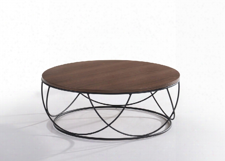 Modrest Strang Modern Walnut & Black Round Coffee Table