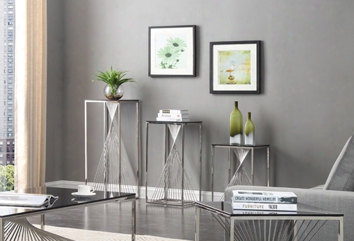 Modrest Trinity Modern 3-piece Glass & Stainless Steel End Table Set