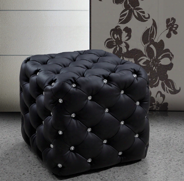 Nina Black Eco-leather Pouf With Crystals