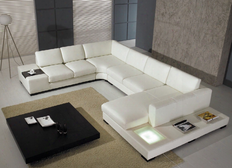 T35 White Leather Sectional Sofa With Lights