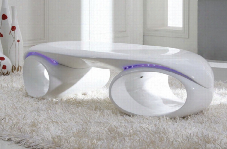 Tron Contemporary Glossy White Coffee Table W/ Led Lights