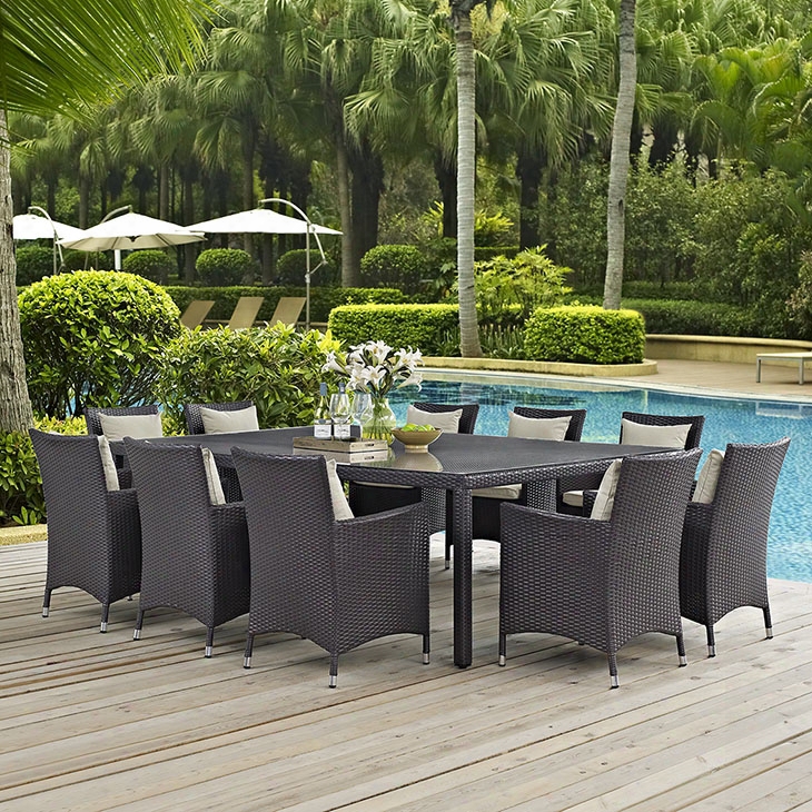 Convene 11 Piece Outdoor Patio Dining Set In Espresso Beige