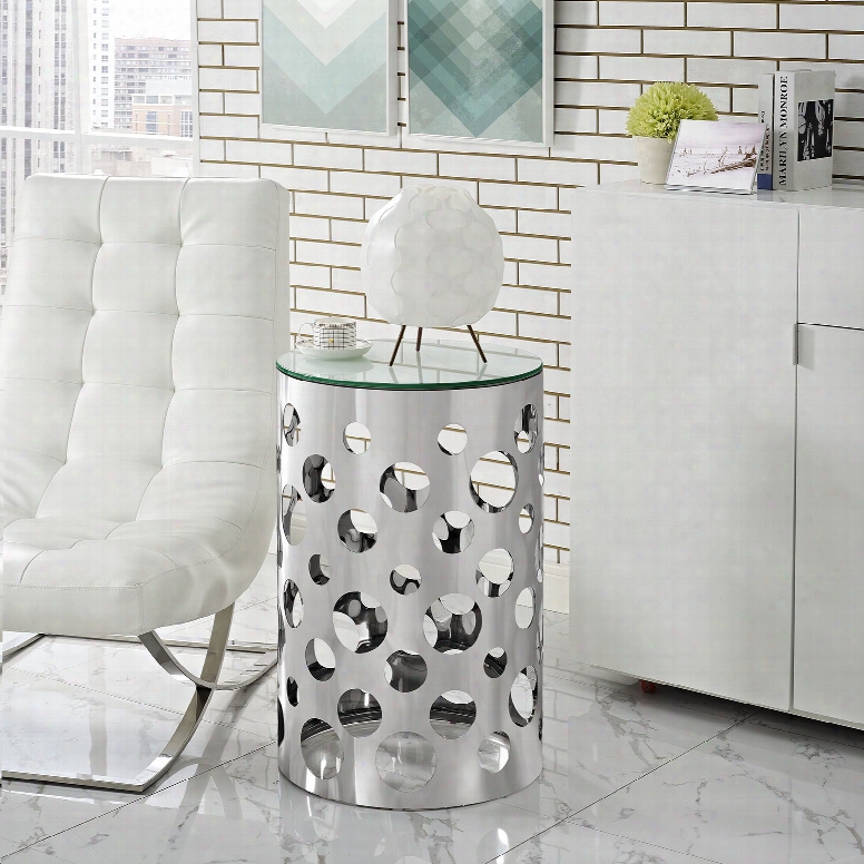 Etch Stainless Steel Side Table In Silver