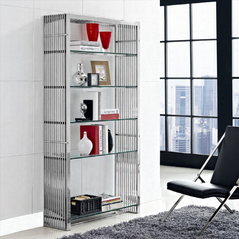 Gridiron Stainless Steel Bookshelf In Silver