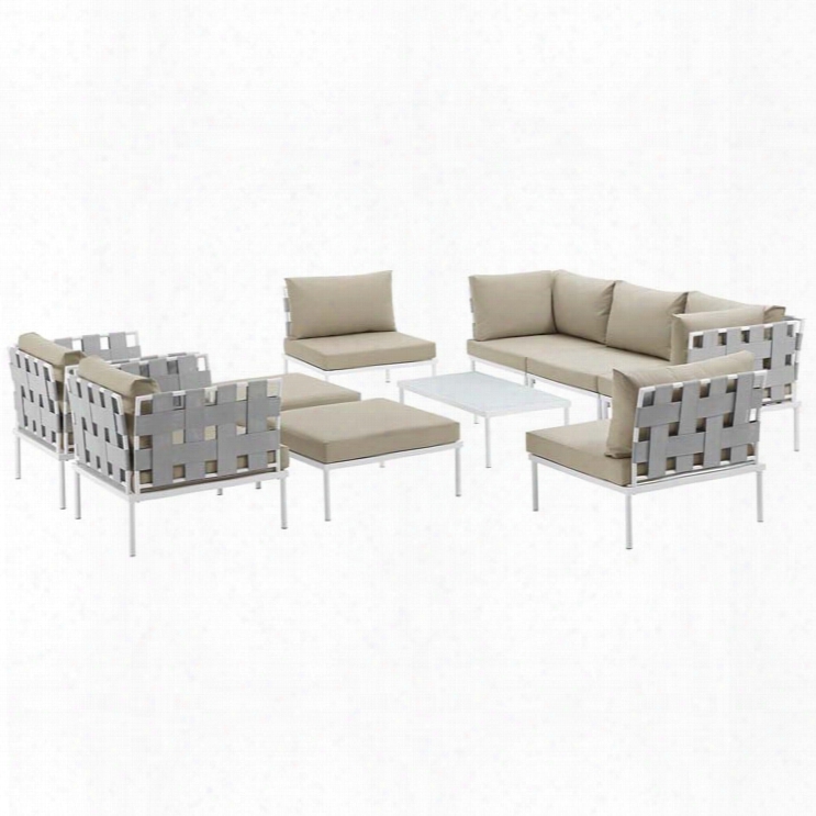 Harmony 10 Piece Outdoor Patio Aluminum Sectional Sofa Set In White Beige