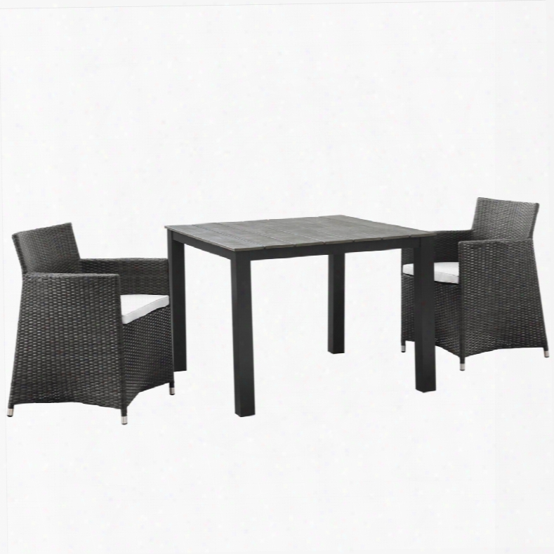 Junction 3 Piec E Outdoor Patio Wicker Dining Set In Brown White