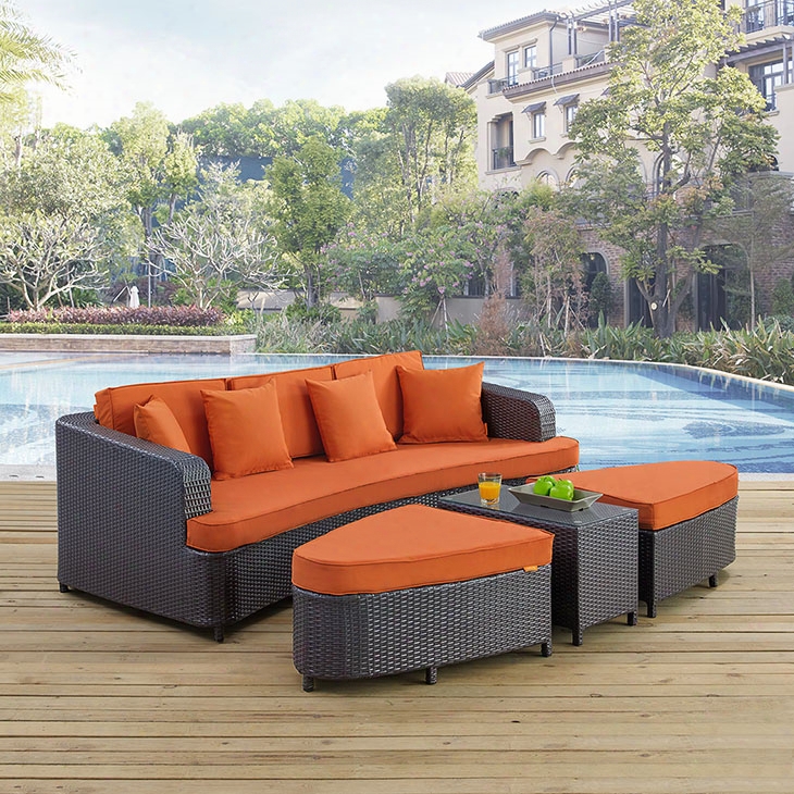 Monterey 4 Piece Outdoor Patio Sofa Set In Brown Orange