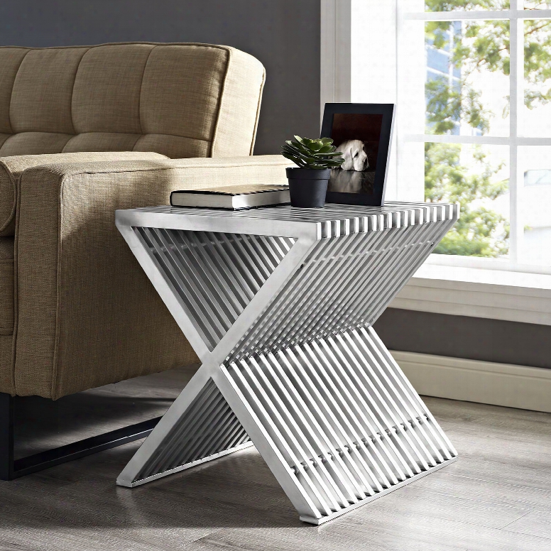 Press Stainless Steel Side Table In Silver