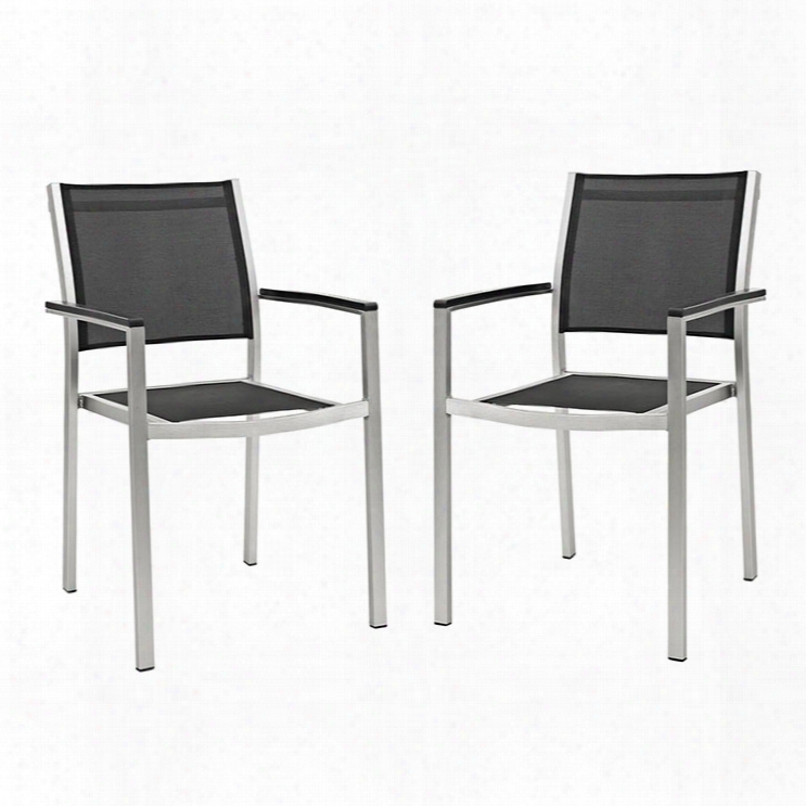 Shore Dining Chair Outdoor Patio Aluminum Set Of 2 In  Silver Black