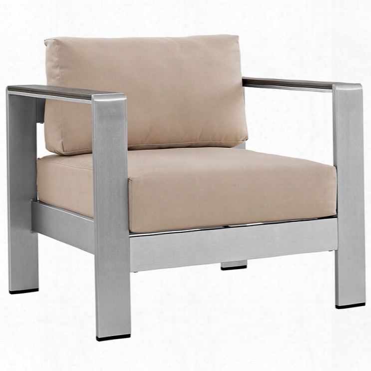 Shore Outdoor Patio Aluminum Armchair In Silver Beige