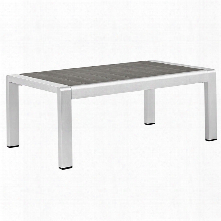 Shore Outdoor Patio Aluminum Coffee Table In Silver Gray