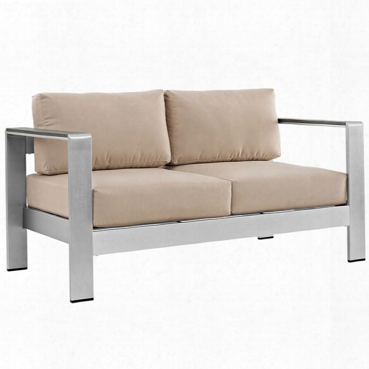 Shore Outdoor Patio Aluminum Loveseat In Silver Beige