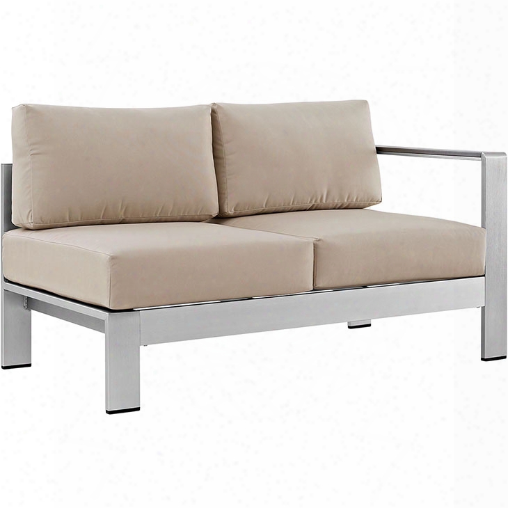 Shore Rught-arm Corner Sectional Outdoor Patio Aluminum Loveseat In Silver Beige