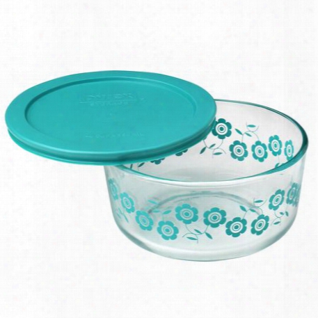 Simply Store 4 Cup Turquoise Flowers Storage Dish W/ Lid