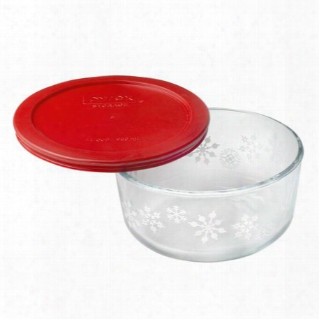 Simply Warehouse 4 Cup White Snowflake Holiday Storage Dish W/ Red Lid