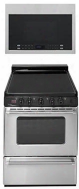 2-piece Kitchen Package With Ecs7x0bp 24" Freestanding Electric Range And Hmv1472bhs 24" Over The Range Microwave Oven In Stainless