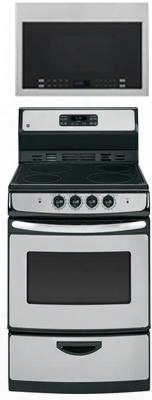 2-piece Kitchen Package With Ja624rnss 24" Freestanding Electric Range And Hmv1472bhs 24" Over The Range Microwave Oven In Stainless