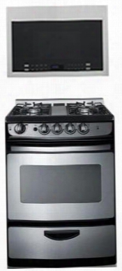 2-piece Kitchen Package With Pro246ssrt 24" Freestanding Gas Ran Ge And Hmv1472bhs 24" Over The Range Microwave Oven In Stainless