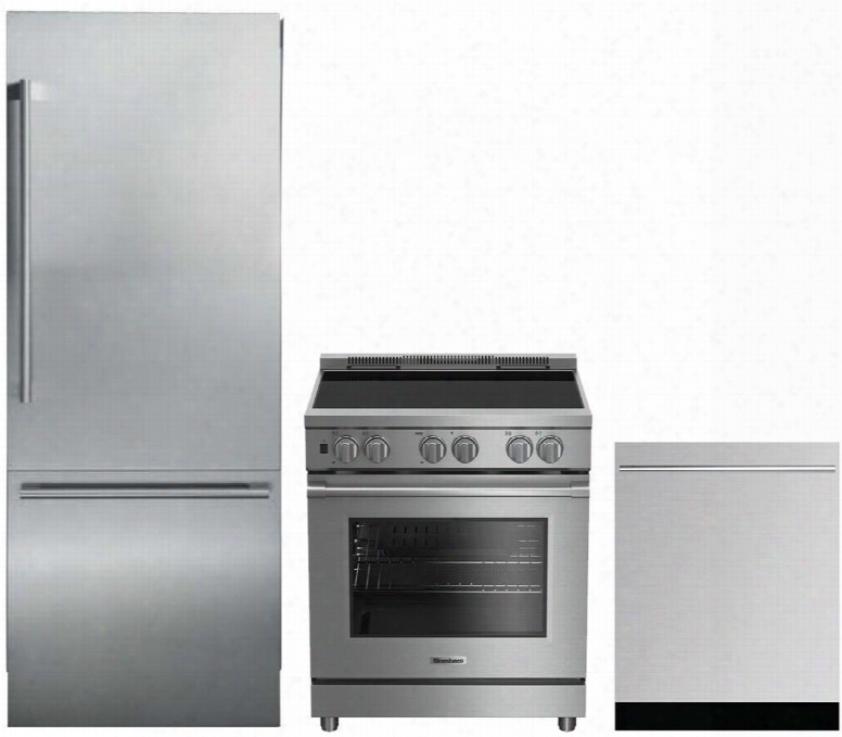 3-piece Kitchen Package With Brfb1920ss 30" Bottom Freezer Refrigerator Birp34450ss 30" Slide In Electric Range And A Free Dwt59500ss 24" Built In Fully