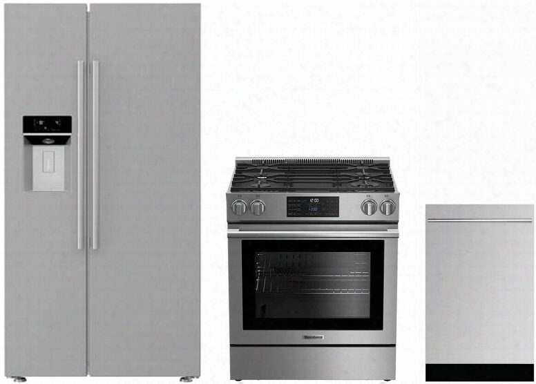 3-piece Kitchen Package With Bsbs2230ss 36" Side By Side Refrigerator Bgr30420ss 30" Slide In Gas Range And A Free Dws55100ss 18" Built In Fully Integrated