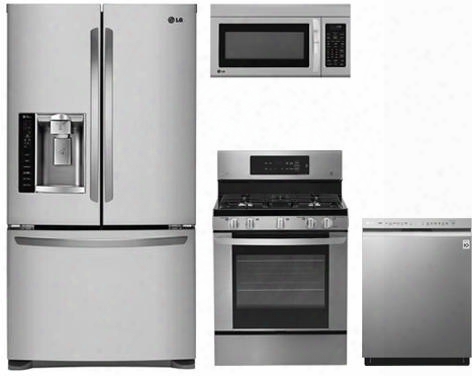 4-piece Kitchen Package With Lfx25973st 36" French Door Refrigerator Lrg3061st 30" Freestanding Gas Range Lmv1831st 30" Over The Range Microwave Oven And