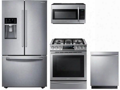 4-piece Kitchen Package With Rf23hcedbsr 36" Counter Depth French Door Refrigerator Nx58h9500ws 30" Slide-in Gas Range Me18h704sfs 30" Over The Range