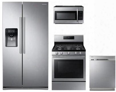 4-piece Kitchen Package With Rs25j500dsr 36" Freestanding Side By Side Refrigerator Nx58h560s0s 30" Freestanding Gas Range Me18h704sfs 30" Over The Range